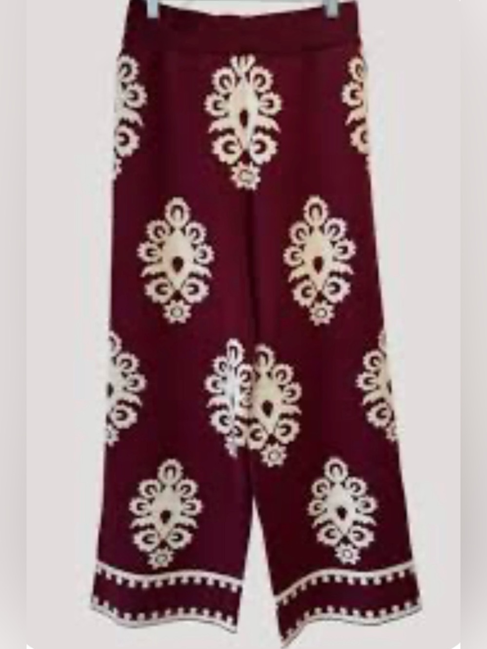 New Entro Knit Wide Leg High Rise Pants Size Large Wine Cream